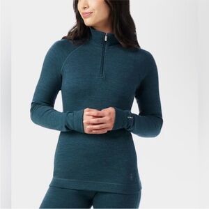 Smartwool Merino Wool 1/4 Zip Base Layer S Blue Heathered Sweater Pullover *read